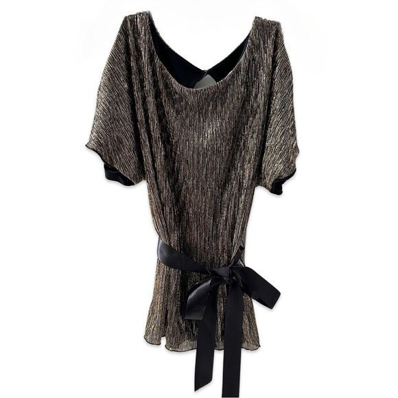 Women's TRADITION Vintage Gold, Silver, and Black Slit Sleeve Blouse Size Small - Picture 3 of 15